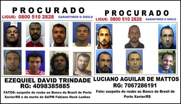 Veja a ficha criminal dos procurados pelo assalto ao BB de Porto Xavier, e morte de PM 