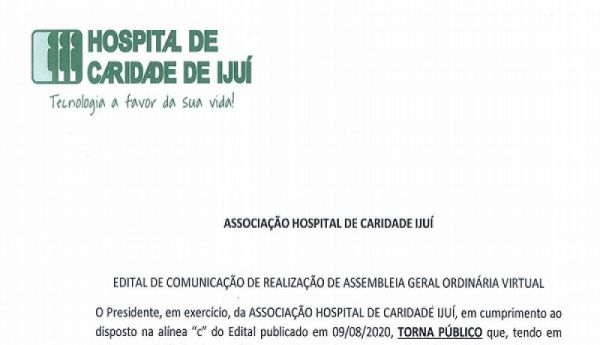 Eleição para a direção do HCI será virtual, no dia 21 de setembro